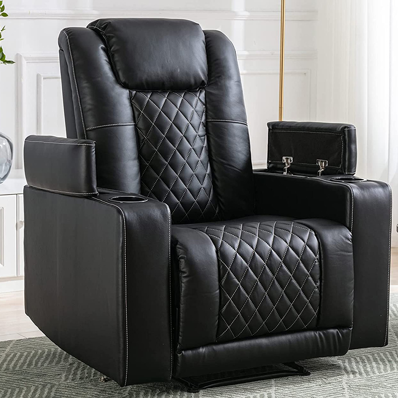 Fauteuil inclinable électrique en cuir souple pour adultes avec ports USB et porte-gobelets